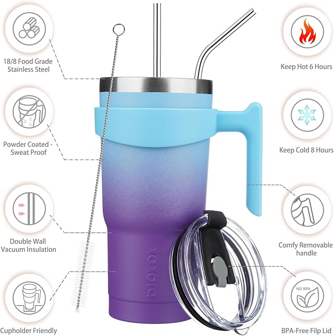 BJPKPK 20 oz Tumbler With Handle And Straw Stainless Steel Insulated Tumbler Cups With Lids,Ocean Dream