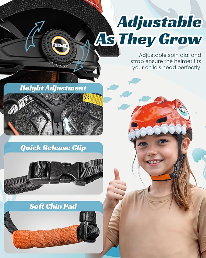 Bike Helmet for Kids 3-5-8 Toddler Bike Helmet Animal 3D Cartoon Boys Girls Safety Adjustable Kids Helmet and Pads Set for Cycling Scooter Skateboard