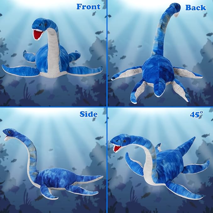 Plesiosaurus Plush Toy, Dinosaur Stuffed Animal Throw Plushie Pillow Doll, Soft Blue Fluffy Friend Hugging Cushion - Present for Every Age & Occasion