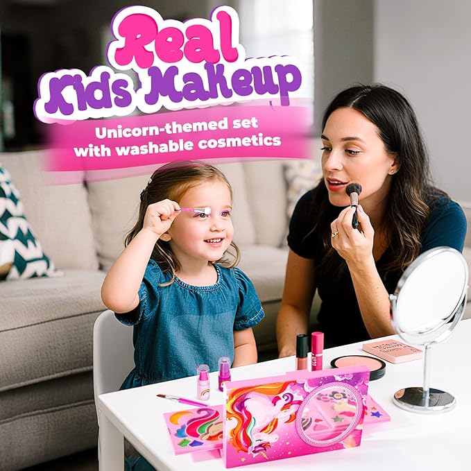 ULOVEME Kids Real Makeup Kit for Little Girls - Real, Non Toxic, Washable Make Up Toy - Umicorn Toys Gift for 3 4 5 6 7 8 9 10 12 Years Old Girls Birthday (Umicorn Makeup Palette)