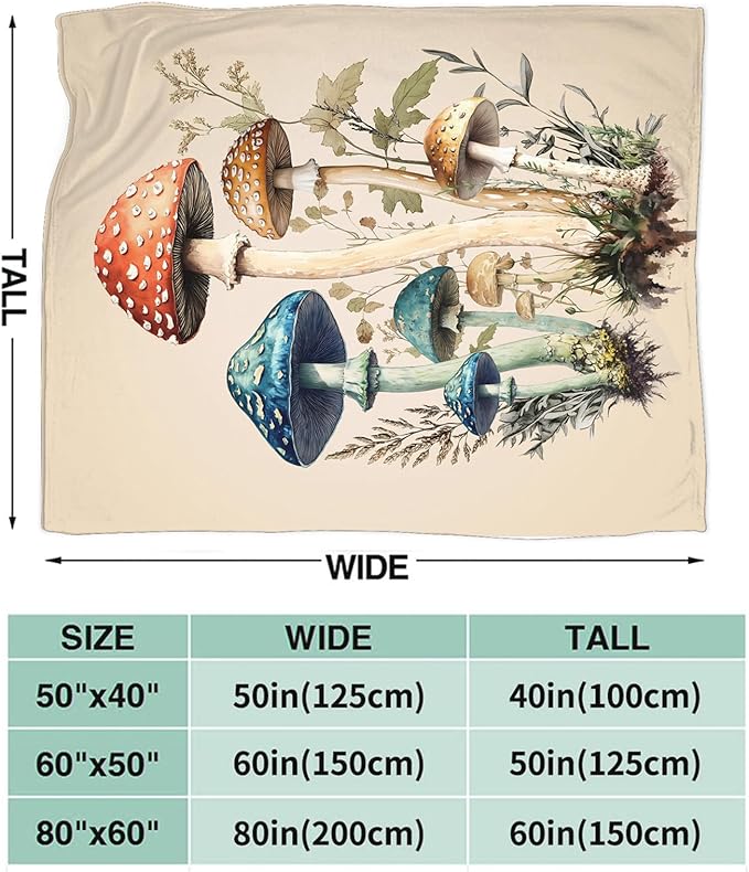 Mushroom Blanket Gifts for Girls Women Mushroom Throw Blankets Cozy Plush Fleece Flannel Fuzzy for Bedroom Living Decor 80"X60"