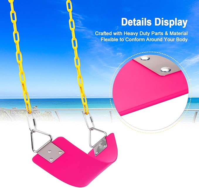 2 Pack Swing Sets, AGPTEK Swing Seat with 66 Inch Anti-Rust Chains Thermoplastic Coated, Support 250lb, Seat Cushion Accessories Replacement with Snap Hooks for Outdoors, Playground (Pink)