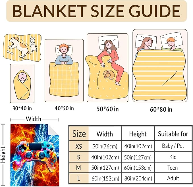 Game Blanket Gift for Boys Men Gaming Throw Blankets for Kids Adults, 60x80 Inches Lightweight Cozy Cool Throw for Sofa Couch Bed Office