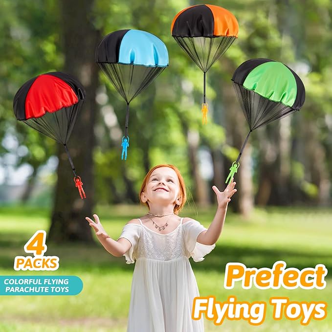 Parachute Toys for Kids 4 Pcs Outdoor Toys for 3 4 5 6 7 8 9 10 11 12 Year Old Boy Birthday Gift Flying Toy for Toddler Coolest Gifts for Teen Boy Girl Men