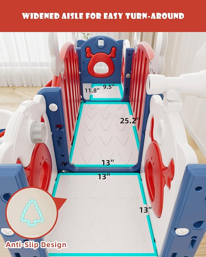 XJD 13 in 1 Toddler Slide Set, Kids Slide for Toddlers Age 1+, New Upgrade with Golf Set, Basketball Hoop, Drawing Board for Indoor Outdoor Playset,Toddler Playground (Blue Red)