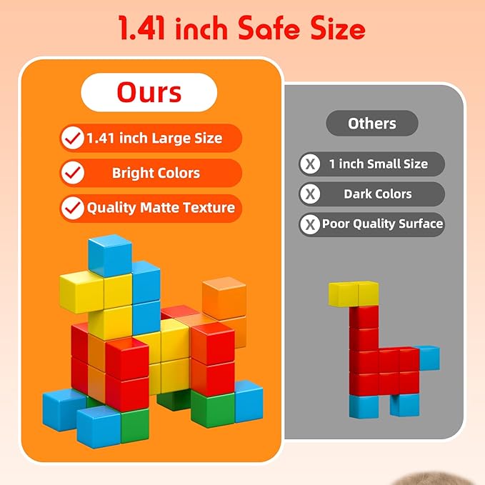 Magnetic Blocks, 1.41 inch Large Magnetic Building Blocks for Toddlers 3 4 5 6 7 8 Years Old Boys Girls Magnet Cubes for Kids 1-3 Montessori Toys STEM Preschool Educational Building Cube 30 Pcs