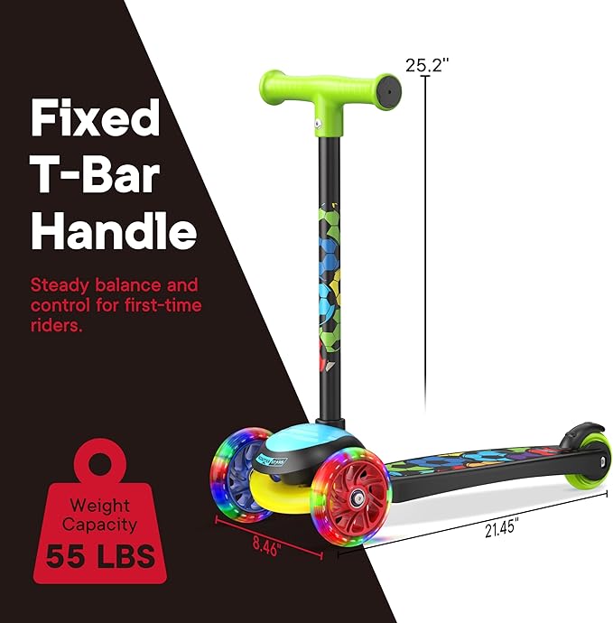 3 Wheel Scooter for Kids, Smooth Light Up LED Front Wheels, Wide Anti Slip Deck, Rear Foot Brake, Easy Lean to Steer Maneuvering, Indoor & Outdoor Ride On Toys for Ages 2 Up