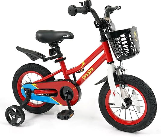 COSTWAY Kids Bike, 12 14 16 18 Inch Toddler Bike for Boys & Girls Aged 3-8 Years Old, Kids Bicycle w/Removable Training Wheels, Handbrake & Coaster Brake, Basket, Bell