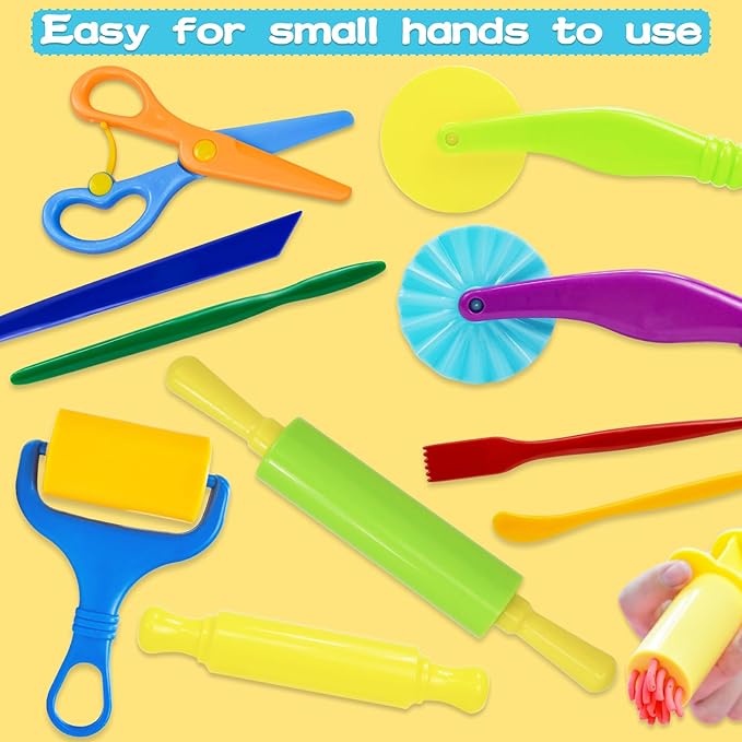 Playdough Tool Set, 24 Pcs Play Dough Tools Sets for Kids Ages 4-8, Playdough Accessories Includes Animal Molds, Cutters Roller, Rolling Pins, Safety Scissors, Plastic Knife