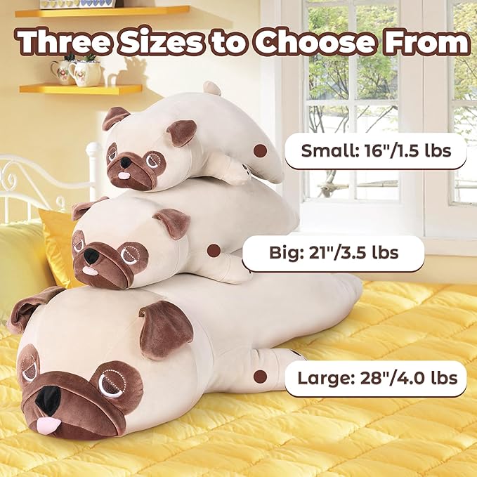 Pug Weighted Stuffed Animals - 21 Inch 3.5 Pounds Weighted Plushies Pug - Big Bulldog Plush Stuffed Animals Pillow - Cute Plush Toys Gifts for Kids & Adults
