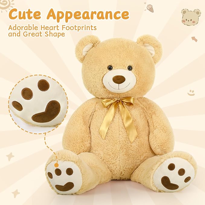 MorisMos 47inch Giant Teddy Bear Stuffed Animal 4ft, Large Teddy Bear Plush, Big Stuffed Bear Gifts for Kids, Girls, Girlfriend, Women on Baby Shower, Valentine, Christmas, Birthday (Light Brown