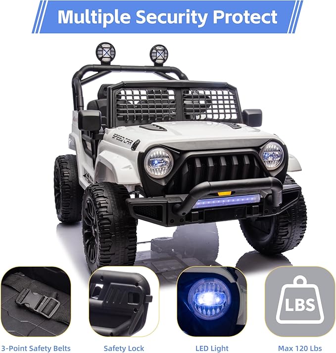 24V Electric Car for Kids Truck Car Ride On Car Kids Car Equipped with Bluetooth,Parental Remote Control,LED Lights,Double Open Doors,Wear Resistant Wheels -White