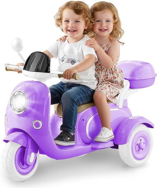 HEIMILI Kids Electric Motorcycle,Electric Scooter for 3 Year Old, Girls Toy, 3-Wheel 12V Ride On Scooter for Kids with Storage Compartments, Motorcycle for Girls (Purple)