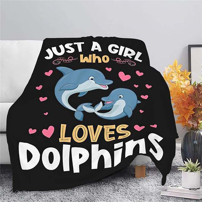 Dolphin Blanket Just A Girl Who Loves Dolphins Throw Blanket Gifts for Kids Girls Boys Adults Women Men Super Soft Cozy Plush Fluffy Fuzzy Fleece Blanket Decor 50''X60''