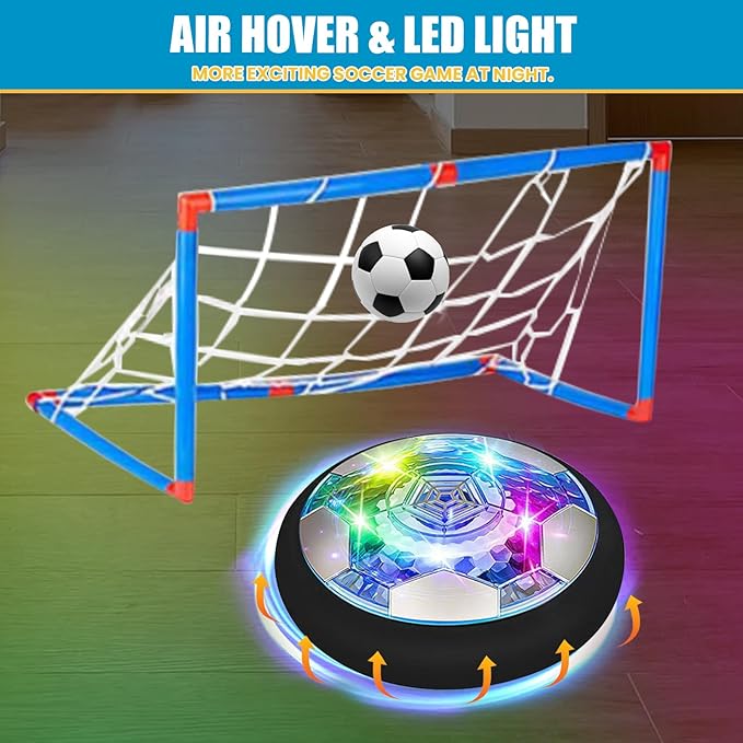 Hover Soccer Ball Set, Indoor Soccer Ball 4 in 1 Rechargeable Air Power Soccer with LED Lights and Foam Bumper Protection Gifts for Boys Girls 3 4 5 6 7 8-12 Year Old Kids