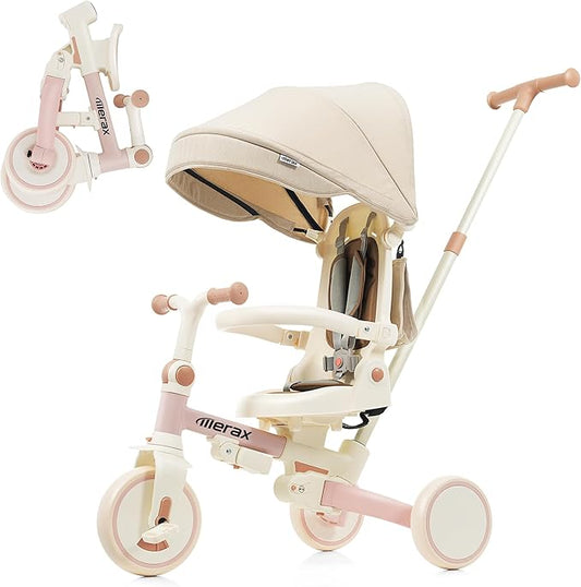 7 in 1 Baby Tricycle Toddler Trike Collapsible Frame Kid Rider Removable Pedal Ages 1Y-6Y