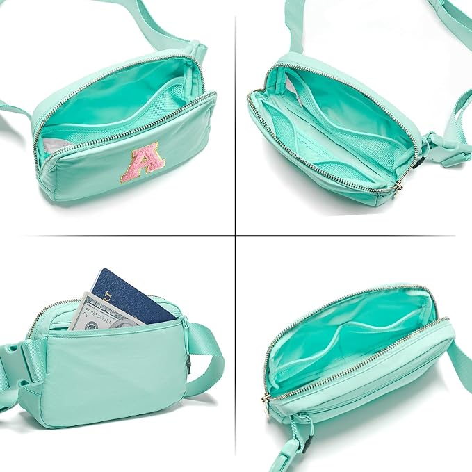 Gitus Belt Bag Fanny Pack Crossbody Bags with Initial Letter Patch Cute Stuff Birthday Gifts for Teenager Girls Trendy Preppy Stuff for Teen Girls Cool Stuff for Teens (Mint Green-A)