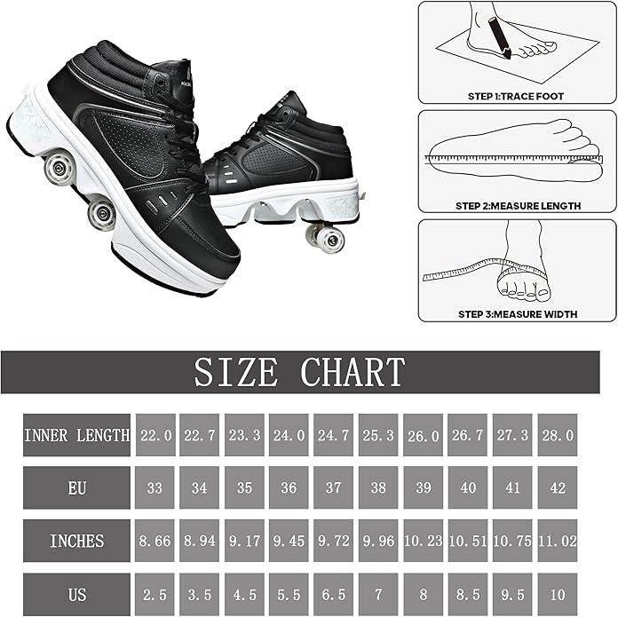 2-in-1 Roller Skates Shoes with Retractable 4 Wheels & Pop-Out Deformation Sneakers Outdoor Sports Skating Shoes for Girls Boys