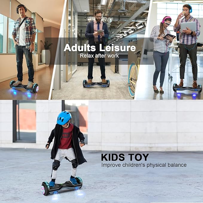 LIEAGLE Hoverboard, 6.5" Self Balancing Scooter Hover Board with Bluetooth Wheels LED Lights for Kids Adults