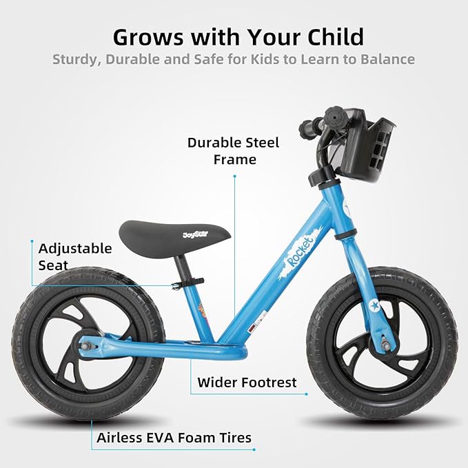 JOYSTAR 12/14 Inch Kids Balance Bike for 18months-5 Years Old Boys Girls, Lightweight Toddler Balance Bikes with Footrest and Handlebar Basket or Doll Seat