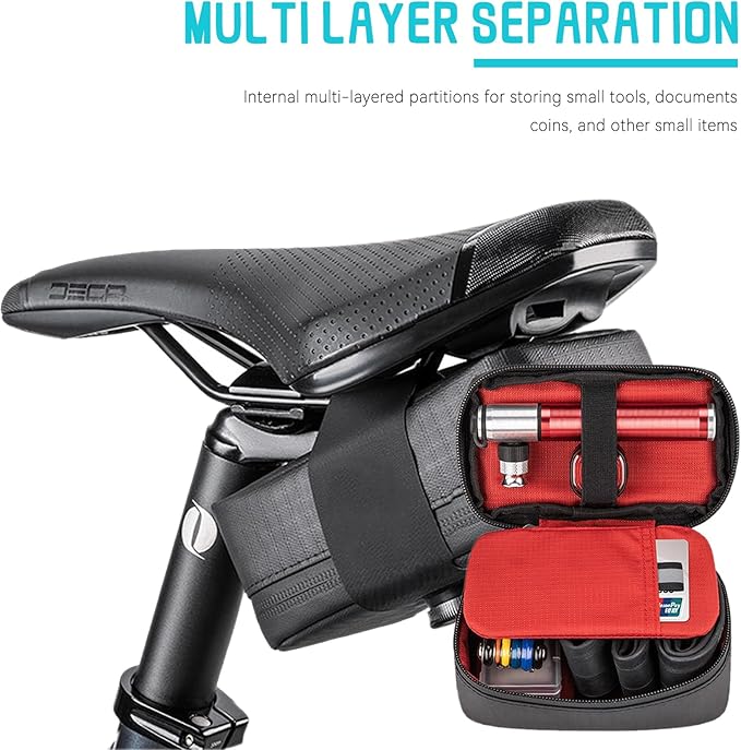 Compact Bike Seat Saddle Bag - Thickened Support Bike Saddle Bag Black Waterproof Bike Bags For Bicycles Layered Storage Bike Seat Bag Strap Installation Saddle Bag Bicycle
