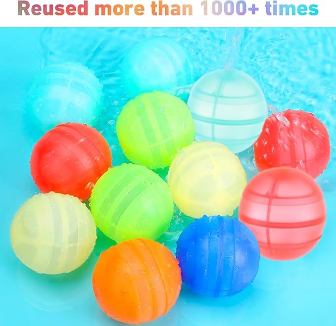 Reusable Water Balloons for Kids, 24PCS Refillable Latex-Free Silicone Water Bomb with Mesh Bag, Summer Toys Beach toys Swimming Pool Party Supplies Bath Toy Outdoor Idea Gift for Kids