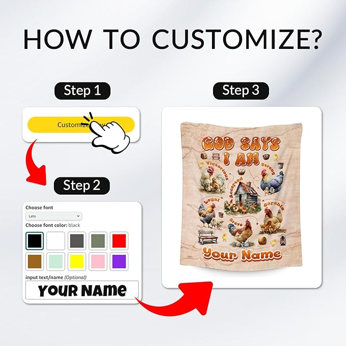 Custom Chicken Blanket with Name, Chicken Gifts for Women & Kids, Inspirational Fleece Throw Blanket, 50"x60"