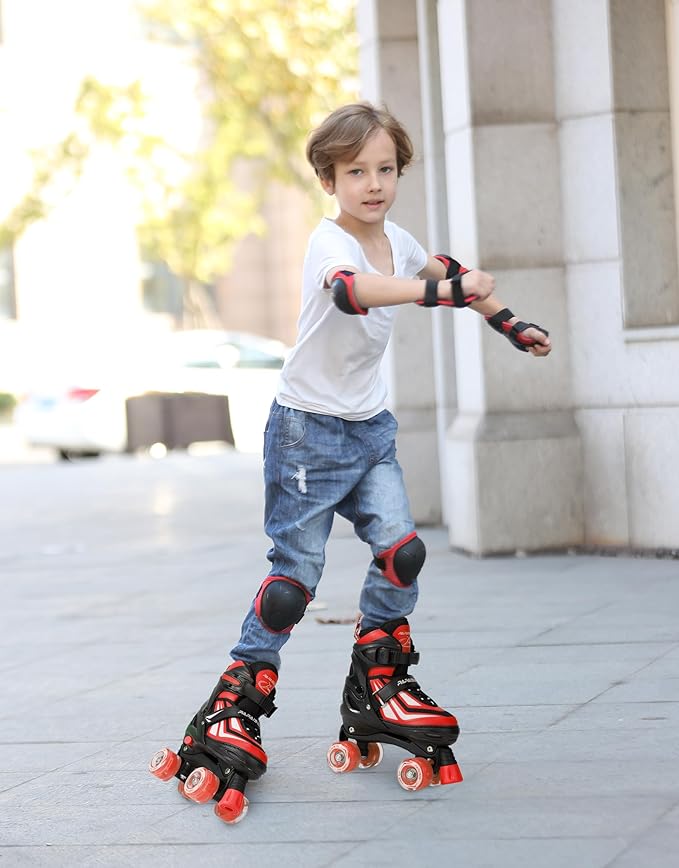 PAPAISON Kids Roller Skates for Boys Girls, 4 Size Adjustable Rollerskates with Light Up Wheels for Kids Ages 4-12