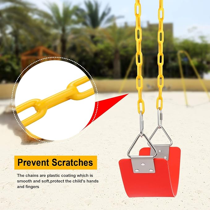 2 Pack Swing Sets, AGPTEK Swing Seat with 66 Inch Anti-Rust Chains Thermoplastic Coated, Support 250lb, Seat Cushion Accessories Replacement with Snap Hooks for Outdoors, Playground (Red)