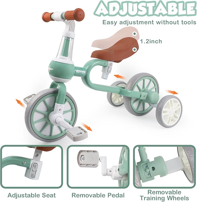XIAPIA 3 in 1 Toddler Bike for 2-4 Year Old Girl Boy, Kids Tricycle with Adjustable Seat, Detachable Pedal and Training Wheels, Baby Balance Bike Trikes Riding Toys, Kids Chirstmas Birthday Gifts Pink