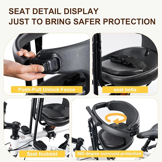 Toddler Bike Seat,1-3 Years Old Front Kids Bike Seat, Baby Bike Seat With Full Surround Guardrail, Safety Handle and Comfortable Pedals, Easy and Quick Installation of Toddler Bike Seat for Adult Bike