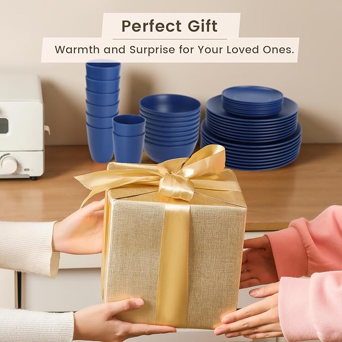 Homienly 40 PCS Wheat Straw Dinnerware Set, Reusable Plates and Bowls Sets, Cups, Lightweight and Unbreakable Dishes Set for 8, Microwave & Dishwasher Safe Dinnerware Sets for Kitchen - Dark Blue