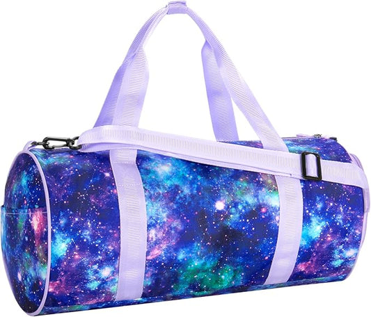 Choco Mocha Duffle Bag Kids Girls - Galaxy Weekender Overnight Bags for Little Girl Dance Bag Ages 6-8, Purple