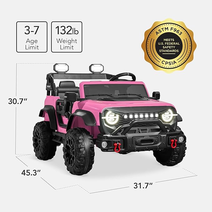 Best Choice Products Kids 24V 2-Seater Electric Ride On Car Truck w/ 132lb Weight Capacity, Parent Control, Bluetooth, LED Lights - Pink
