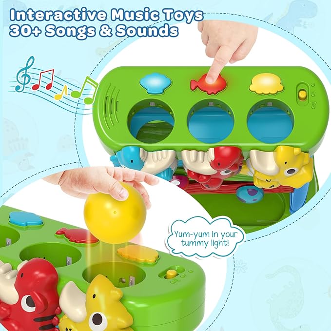Toys for Toddlers 1 2 Years Old, Musical Montessori Toy for Baby 12-18 Months, Interactive Feeding Toys with Light, Cause and Effect Game for 12+ Months, Christmas Birthday Gifts for Boys Age 1-2