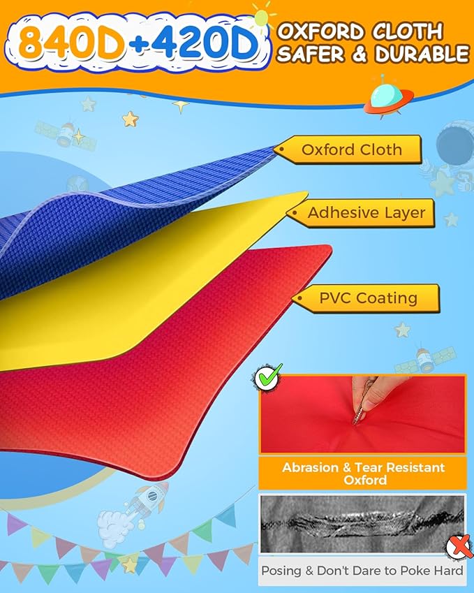 Whubefy Inflatable Bounce House Elevated Double Racing Slide for Kids 3-6 with Jump-Through Hoop Large Blow Up Bouncy Castle Obstacle Course 12.3x8.7x5.8ft w/370W Blower Indoor Outdoor Fun