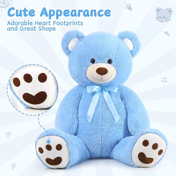 MorisMos 47inch Giant Teddy Bear Stuffed Animal 4ft, Big Teddy Bear Plush for Baby Shower, Life Size Stuffed Bear Gifts for Kids, Girls, Girlfriend, Women on Valentine, Christmas, Birthday（Blue）