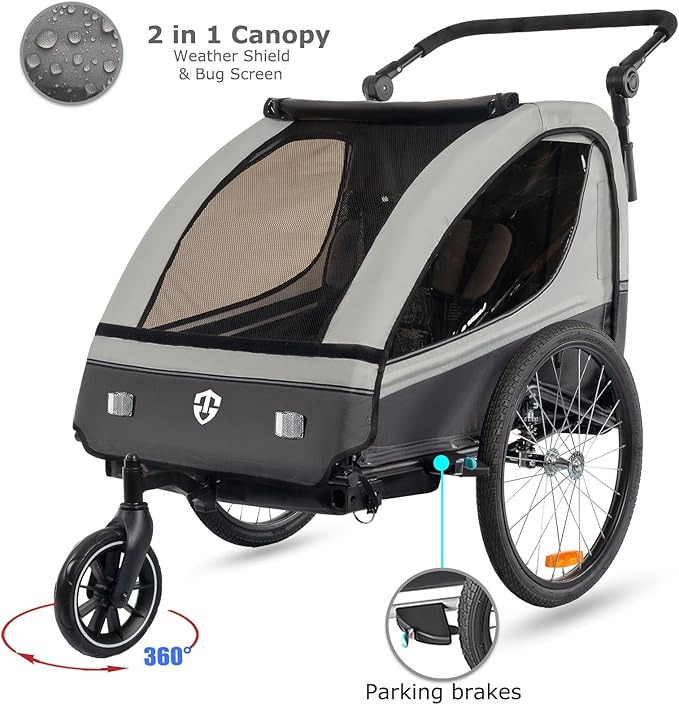 TIGGO VS Suspension Bike Trailer & Stroller 2 in 1 Double Seat for Toddlers, Kids, Child Bicycle Carrier Jogger