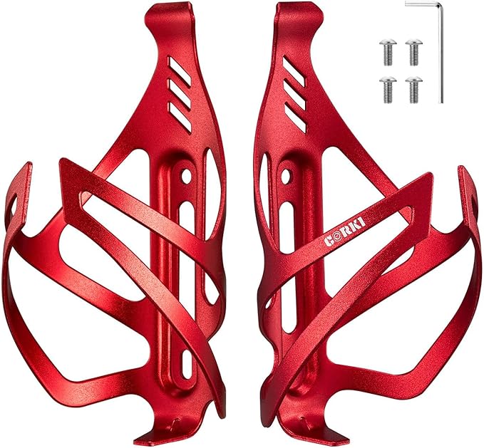 Corki Cycles Bike Water Bottle Holder Aluminum Alloy, Universal Bike Water Bottle Cage for Road, Mountain and Gravel Bikes - 2 Pack - Red