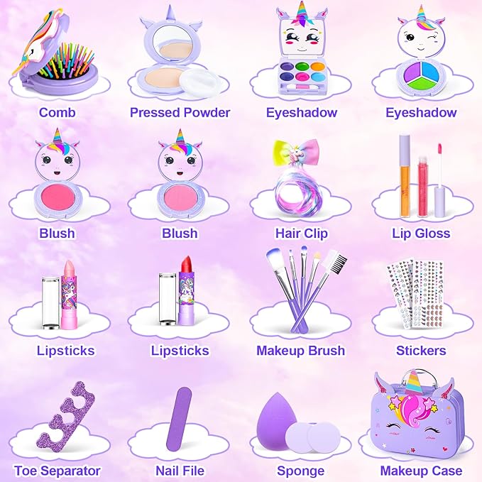 Little Girls Makeup Kit, Pretend Make Up for Kids, Princess Play Makeup Set, Toddler Toy Real Washable Cosmetic Set & Nail Kit Birthday Gift for Ages 3 4 5 6 7 8 9 10-12 Year Old, Light Purple