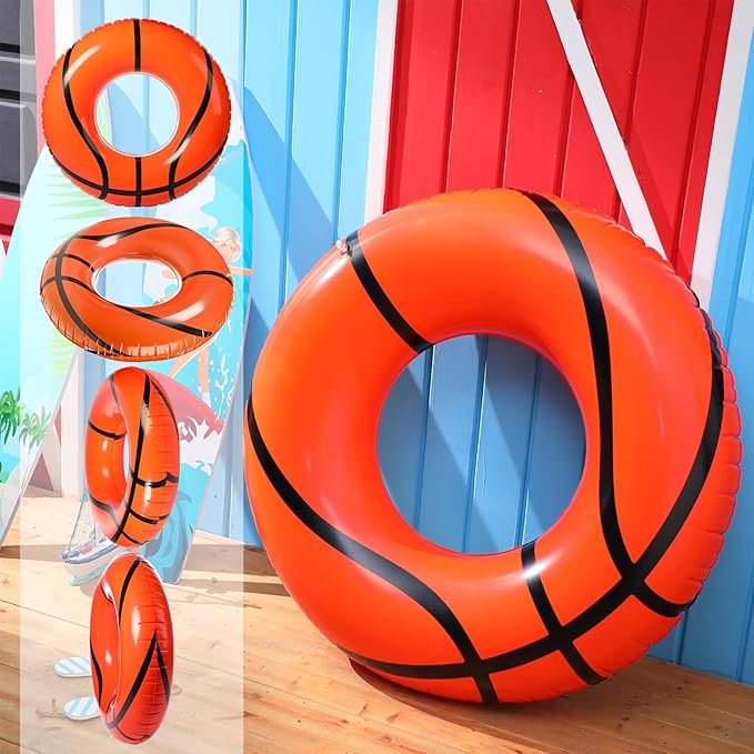 ShinyRelief 2 Pcs Footabll Baseball Soccer Basketball Sport Inflatable Pool Ring Floats Ring Adult Size Inflatable Floats Swimming Pool Tubes Beach Sports Party Lake Use Summer