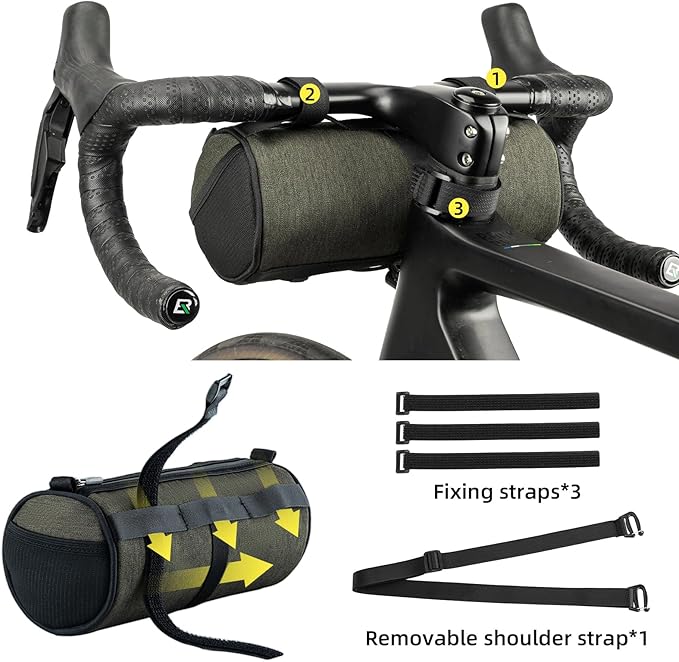 ROCKBROS Bike Handlebar Bag Small Bicycle Handle Bar Bag Handy Front Bike Bags Handlebar Storage Pouch Pack with Shoulder Strap Little Mountain Road Bike Barrel Bag