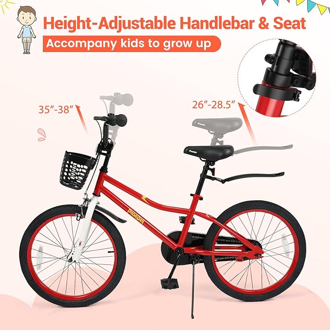 BABY JOY Kids Bike, 12 14 16 18 20 Inch Children Bikes for Boys Girls Teens 3-8 8+ Years w/Training Wheels or Kickstand, Handbrake, Coaster Brake & Removable Basket, Kids Bicycle of Multiple Colors