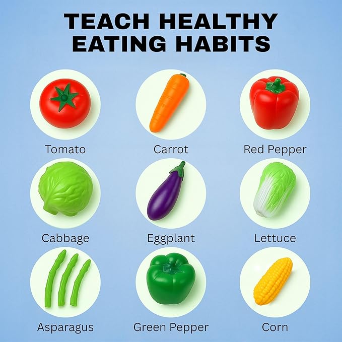 20 Pieces Play Vegetables Playset - Life-Sized Toy Food for Kids Kitchen, Healthy Farmer's Market Grocery Pretend Play Plastic Toy Set for Toddlers