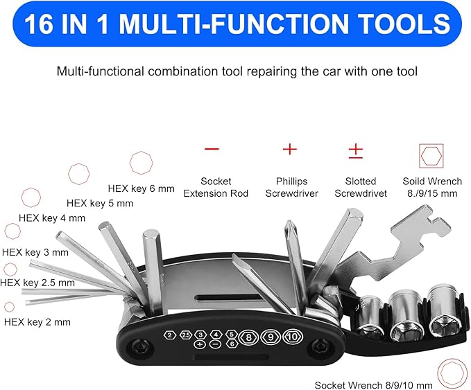 Bynccea Bike Tire Repair Tool Kit with Tire Pump, Portable Bicycle Repair Bag Bicycle Tyre Lever Patch Repair Tools, All in One Bicycle Tire Patch Kit for Mountain Bike and Road Bike