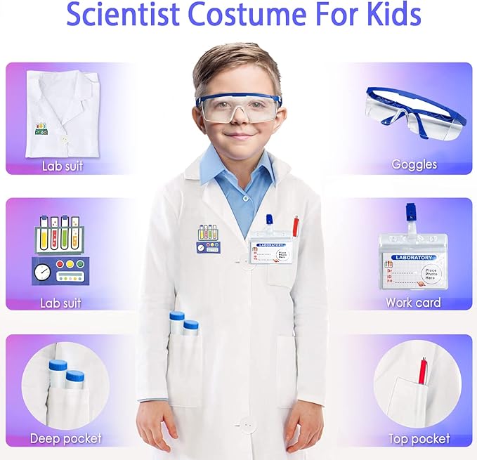 Educational Science Kit for Kids - 56 Science Lab Experiments with Lab Coat Scientist Costume, Science Kits for Kids Age 6-8-10-12, 70+ PCS DIY Stem Projects, Educational Toys for Girls Boys