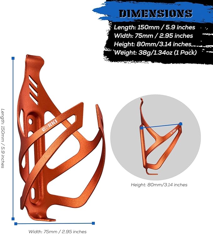 Corki Cycles Bike Water Bottle Holder Aluminum Alloy, Universal Bike Water Bottle Cage for Road, Mountain and Gravel Bikes -1 Pack - Orange