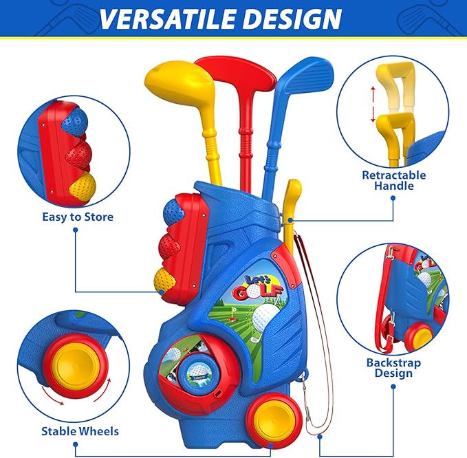 Liberry Toddler Golf Set for 2 3 4 5 Years Old Boys Girls, Upgraded Kids Golf Clubs Set with Golf Cart, Putting Mat, Outdoor Indoor Sports Toy Birthday Gift, Blue