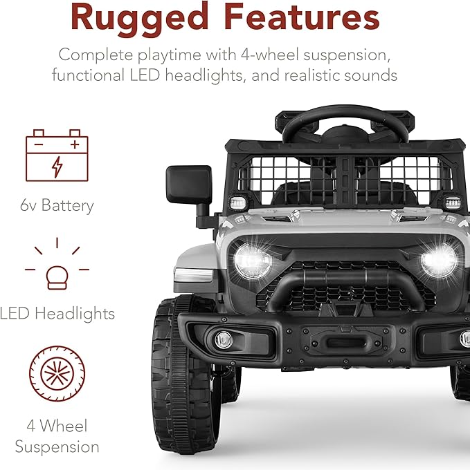 Best Choice Products 6V Kids Ride On Toy, Mini Truck, Electric Play Car w/Parent Remote Control, 4-Wheel Suspension, LED Lights, 2 Speeds, Functional Horn, 3.1MPH Max Speed - Light Gray