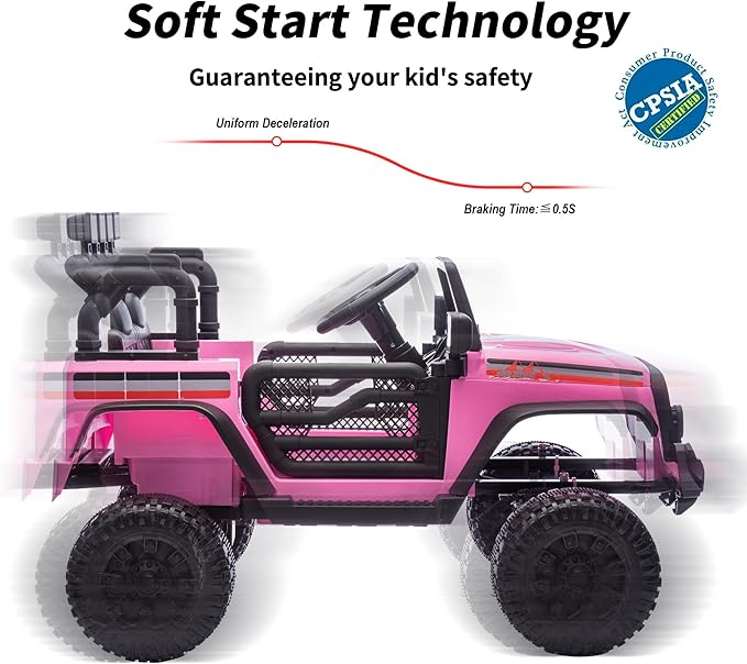 12V Ride on Electric Car, Kids Ride on Toy Truck for Toddlers 3-5 w/Remote Control, 3 Speeds - Light Pink